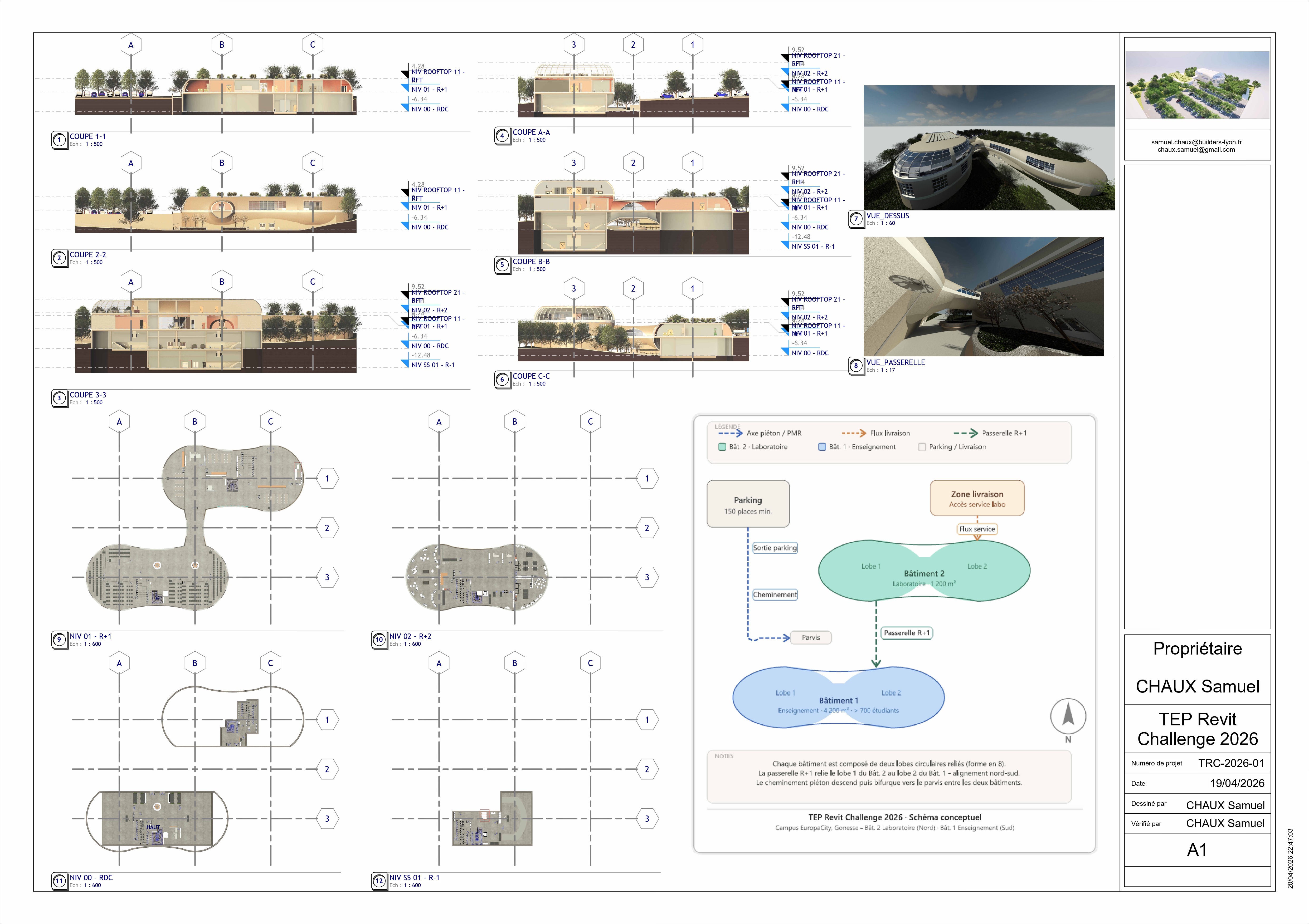 Rendu du campus modélisé sous Revit